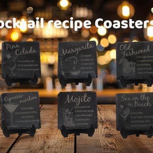 Cocktail Recipe Drinks Coaster 10cm With non slip pads. Ideal for house warming gift.
