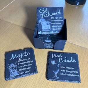 Cocktail Recipe Drinks Coaster Set With Storage Box