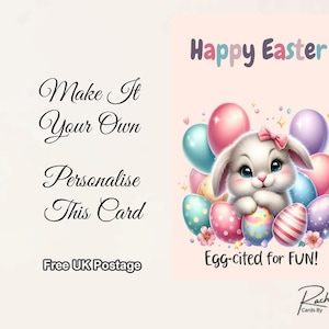 Tarjeta de Felices Pascuas, Conejito con Globos. Envío Gratis Incluido.