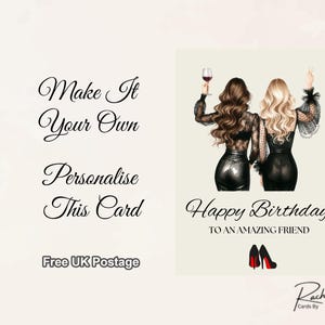 Tarjeta de cumpleaños para mejores amigos, diseño de tacones y vestidos negros. Envío gratuito incluido.