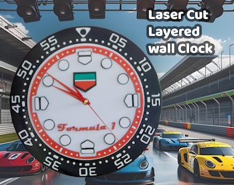 Modern Laser Cut Wall Clock Inspired by Tag Heuer Formula 1 Watch