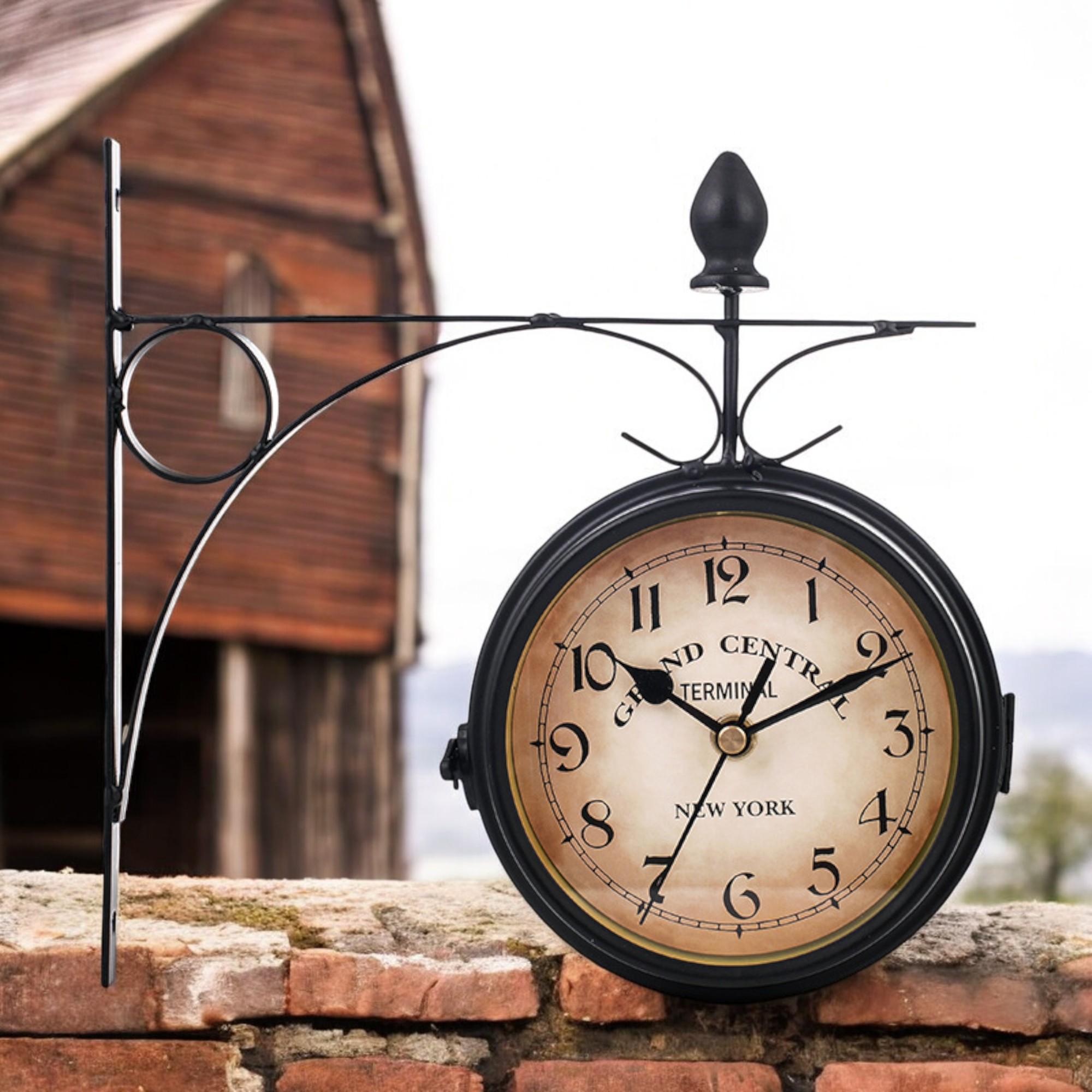 Vintage Art Design Double-sided Wall Clock | Industrial Station Style ...