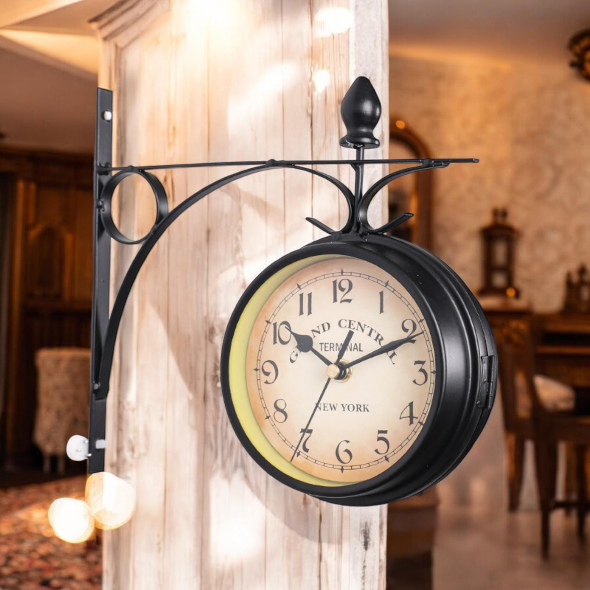 Horloge Murale Double Face Industrielle Vintage - Fer Forgé - Style Steampunk