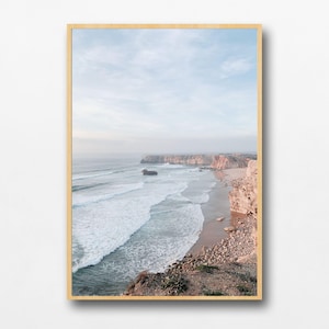 Coastal Cliffs, Aerial Ocean Waves Print, Surf Poster, Surfing Photography, Surf House Decor, Digital Fine Wall Art, Portugal Algarve Print