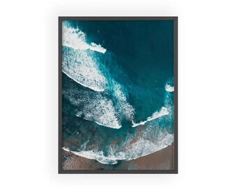 Blue Ocean Waves & Beach, Surf Poster | Aerial photography of the ocean