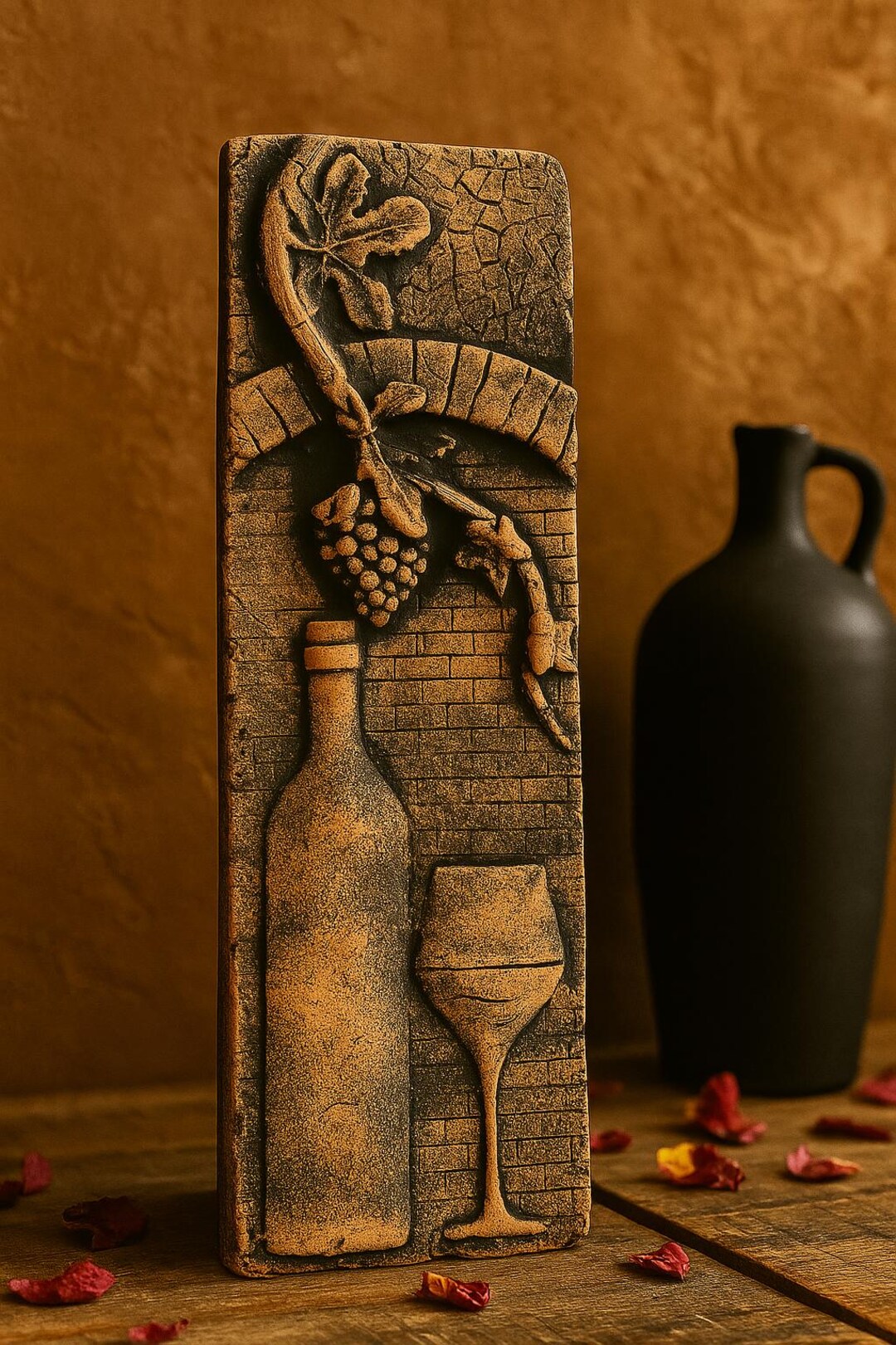 Handmade Wall Decor – Rustic Wine Bottle and Glass Plaque – Vineyard ...