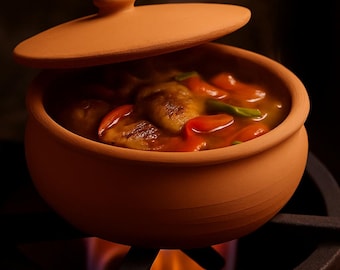 Cacerola de terracota hecha a mano con tapa – Güveç turca para horno y estufa – Cacerola de 20 cm