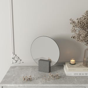 Marmor Deko Tisch und Schminkspiegel Minimalistisch Oval Rahmenloser Spiegel Flur Wohnzimmer Grau 22 cm