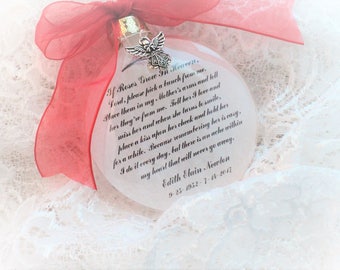 Memorial Ornament, Mother, Father, If Roses Grow in Heaven, Angel Charm, Personalization