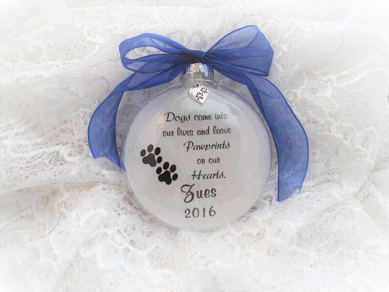 Pet Dog Memorial Christmas Ornament, Dogs Come Into Our Lives, Free Personalization and charm image 1