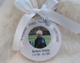 Memorial Photo Ornament, Personalization and Angel Charm