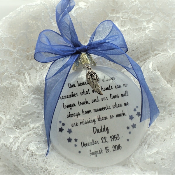 Dad Memorial Ornament, In Memory of Father, Feather Charm, Our Hearts Will Always Remember, Grandfather, Mother, Grandmother