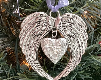 Memorial Photo Locket Angel Wing Christmas Ornament