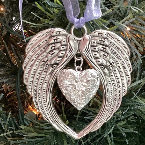 Memorial Photo Locket Angel Wing Christmas Ornament