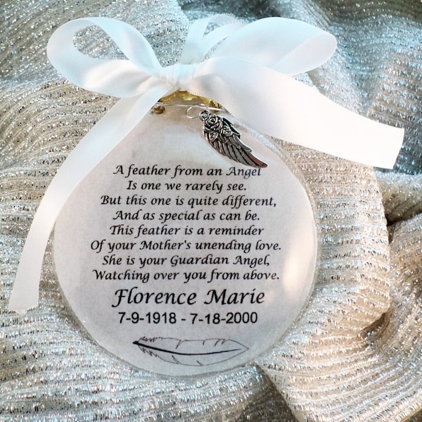 In Memory, A Feather From an Angel, Feather Charm, Christmas Ornament, Personalization