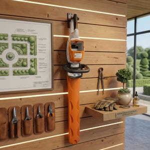 Soporte de pared Stihl HSA60 - Colgador personalizado para cortasetos - Organización para taller y cobertizo de herramientas