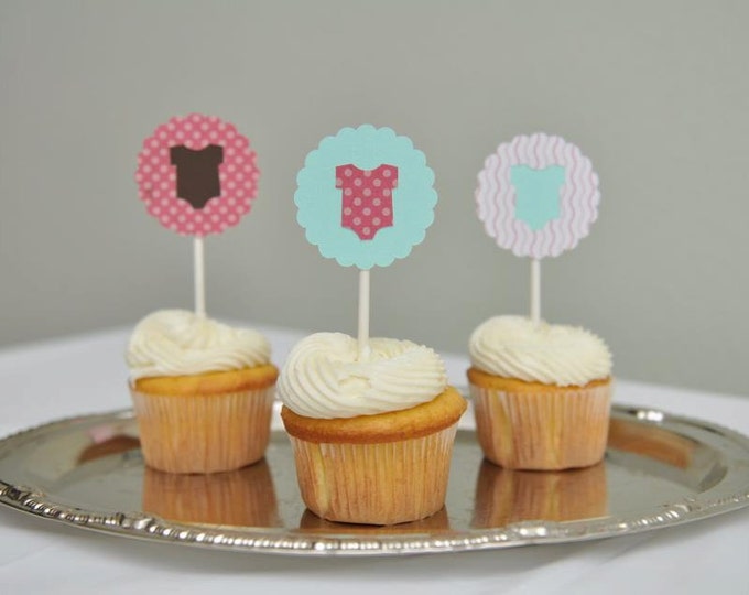 Baby Girl Cupcake Toppers Onsie Cupcake Topper Baby Cupcake Etsy