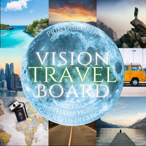 Travel Vision Board Printables Kit Vision Board 2025 Stickers PDF Bilder Affirmationen Meditation Vision Board Dreams Manifestation Rich