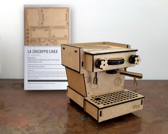 La Zarzappo Linear – zestaw miniaturowych puzzli 3D z wycinanym laserowo drewnianym uchwytem do kawy DIY dla miłośników kawy – wyjątkowy prezent, espresso i kawa