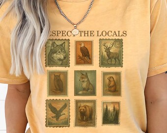 Respect the Local Wildlife T-Shirt, Vintage Animal Stamp Shirt, Gift for Nature & Animal Lovers, Granola Girl Tee, National Park Style