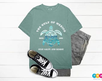 Patriotic Gulf of Mexico Tee, Stay Salty Political Shirt, Retro Anti Trump Shirt Est 1550, Liberal Gift Beachwear, Mexico Sunset Shirt