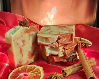 Naturseife Kaminfeuer -Seife handgemacht mit pflegender Sheabutter,Olivenöl & Duft nach Gewürzen, Weihnachtsseife, Handseife und Körperseife