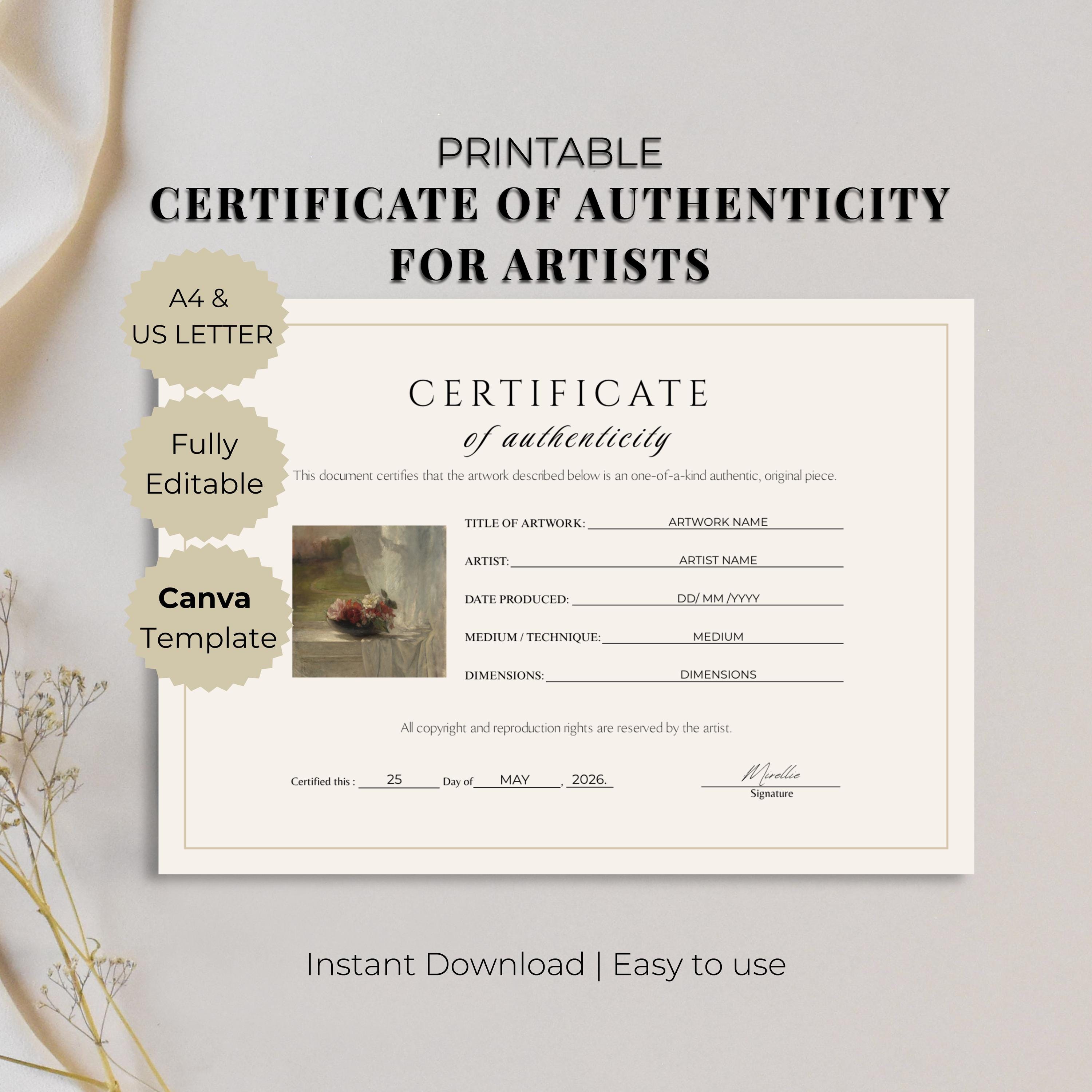 Artist certificate of authenticity - Etsy 日本
