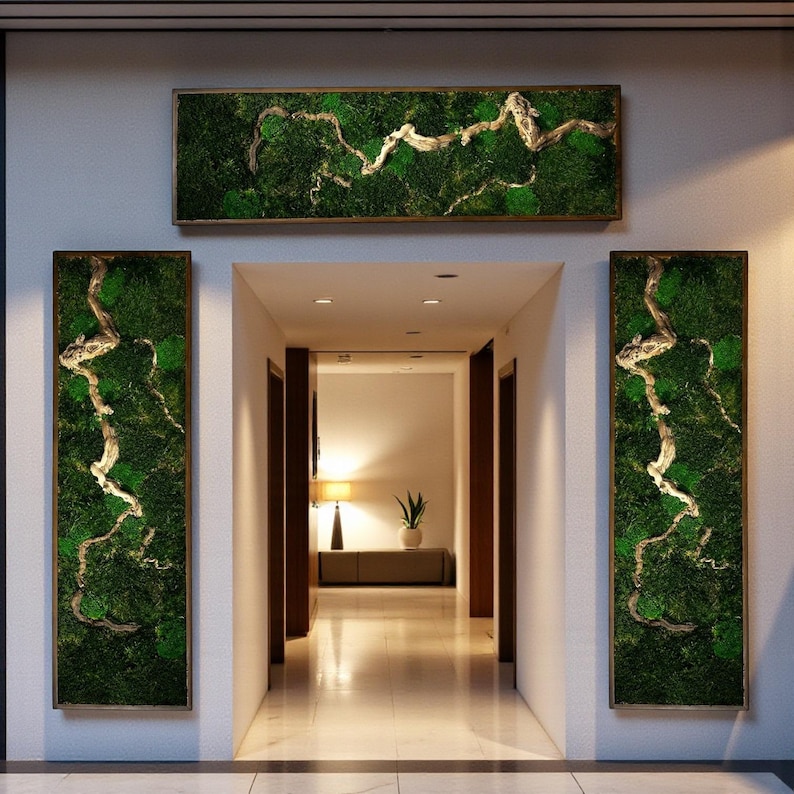 Horizontal Bonsai Moss Wall Art, Dark Framed Preserved Moss, Rustic Decor, Christmas Gifts, Eco-Friendly Wall Decor, Living Moss Wall Art