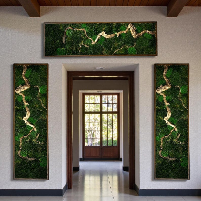 Horizontal Bonsai Moss Wall Art, Dark Framed Preserved Moss, Rustic Decor, Christmas Gifts, Eco-Friendly Wall Decor, Living Moss Wall Art