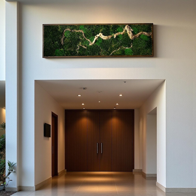 Horizontal Bonsai Moss Wall Art, Dark Framed Preserved Moss, Rustic Decor, Christmas Gifts, Eco-Friendly Wall Decor, Living Moss Wall Art