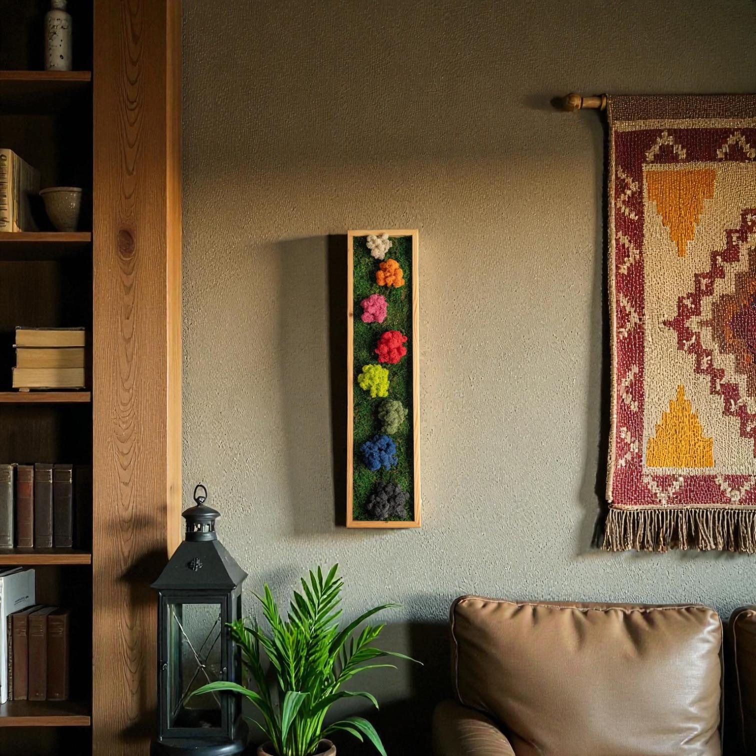 Curated visual reference: Picture Idea: Handmade Preserved Moss Wall Art Rustic Wooden Frame Colorful Home