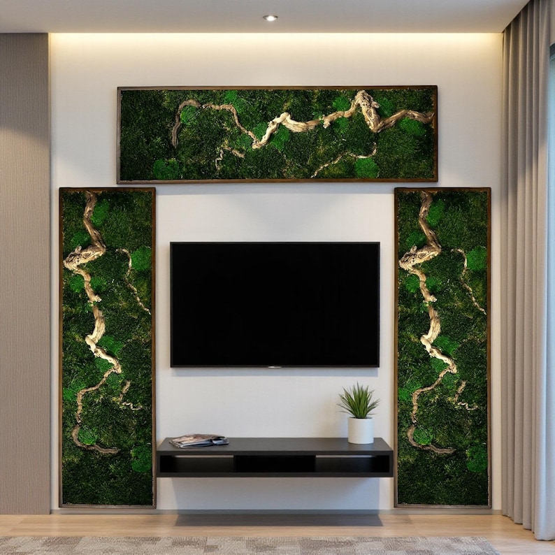 Horizontal Bonsai Moss Wall Art, Dark Framed Preserved Moss, Rustic Decor, Christmas Gifts, Eco-Friendly Wall Decor, Living Moss Wall Art