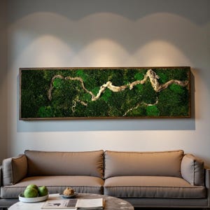 Horizontal Bonsai Moss Wall Art, Dark Framed Preserved Moss, Rustic Decor, Christmas Gifts, Eco-Friendly Wall Decor, Living Moss Wall Art