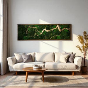 Horizontal Bonsai Moss Wall Art, Dark Framed Preserved Moss, Rustic Decor, Christmas Gifts, Eco-Friendly Wall Decor, Living Moss Wall Art