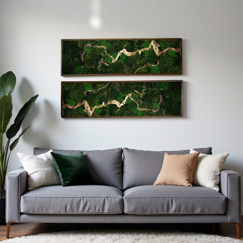 Horizontal Bonsai Moss Wall Art, Dark Framed Preserved Moss, Rustic Decor, Christmas Gifts, Eco-Friendly Wall Decor, Living Moss Wall Art