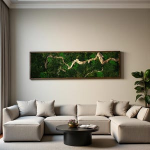 Horizontal Bonsai Moss Wall Art, Dark Framed Preserved Moss, Rustic Decor, Christmas Gifts, Eco-Friendly Wall Decor, Living Moss Wall Art