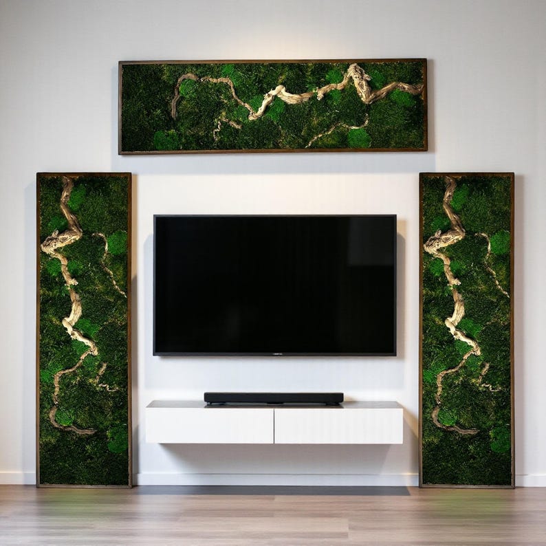Horizontal Bonsai Moss Wall Art, Dark Framed Preserved Moss, Rustic Decor, Christmas Gifts, Eco-Friendly Wall Decor, Living Moss Wall Art