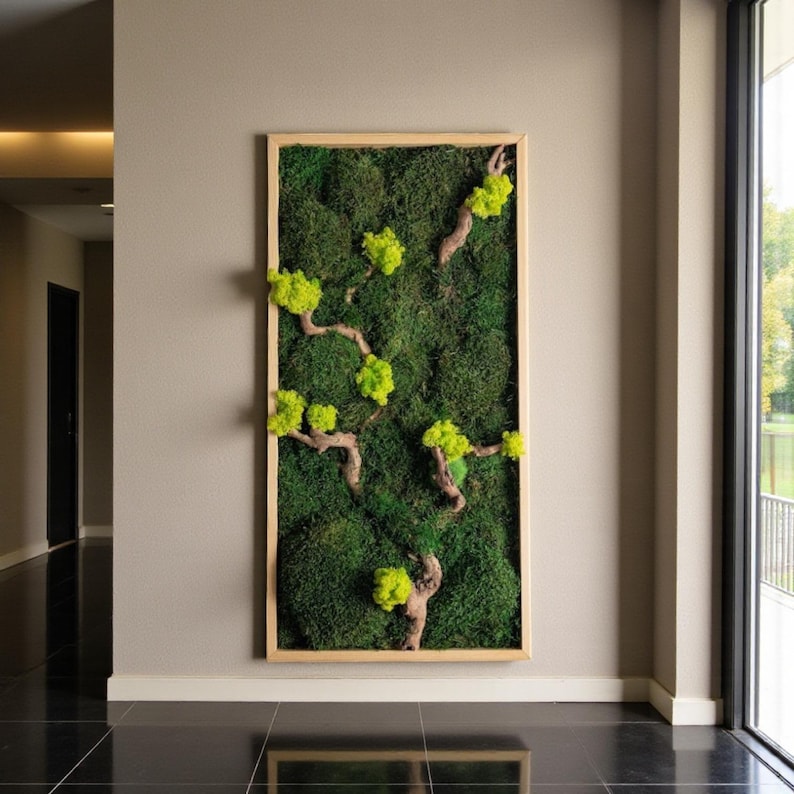 Picture of Vertical Bonsai Moss Wall Art, Light Framed Preserved Moss, Rustic ...