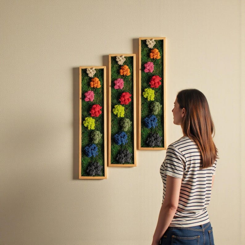 Image showcasing Handmade Preserved Moss Wall Art, Rustic Wooden Frame, Colorful Home ...