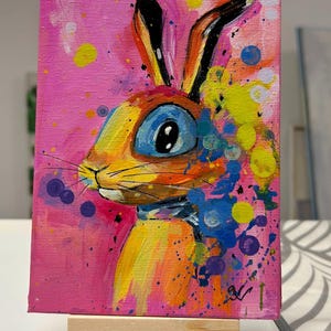 Pintura acrílica coelho da Páscoa, presente de Páscoa, presente, coelho, presente único, presente feito à mão, arte positiva