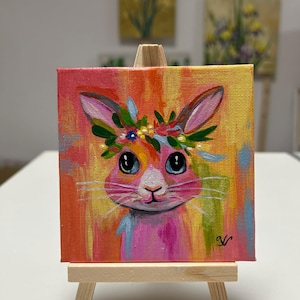 Pintura acrílica coelho da Páscoa, presente de Páscoa, presente, coelho, presente único, presente feito à mão, arte positiva