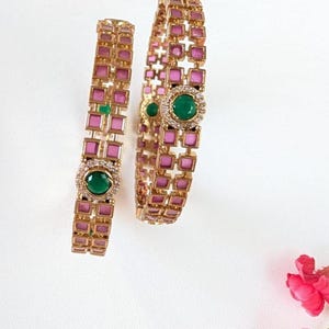 Ruby Emerald Bangle Set - AD Stone Indian Bangles Gold Plated