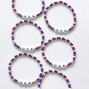 USA Beaded Bracelet Set • 250th America Anniversary Jewelry • Red White and Blue Seed Bead Bracelet • 4th of July Stack • Patriotic Gift
