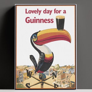 Poster vintage della birra Guinness, poster pubblicitario retrò dell'uccello Guinness, idea di arredamento per bar colorato, arte da parete regalo, stampa di poster pubblicitario retrò