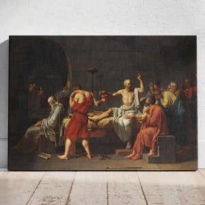 The Death of Socrates Wall Art, Jacques-Louis David Ready to Hang Canvas, Philosopher Socrates&#39; Death,  Wall Decor Idea, Neoclassicism Art