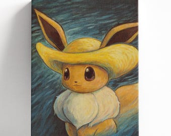 ポケモン風ピカチュウポスター - ゴッホ風星月夜の絵画 - デジタル