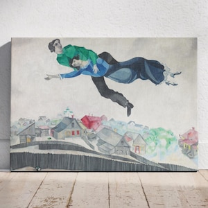 Over the Town by Marc Chagall Wall Art, Symbolic Painting Ready to Hang Canvas, Cubism Art Print, Over the Town Poster, Wall Decor Idea
