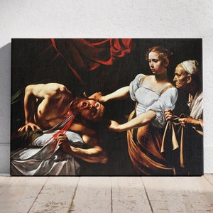 Judith Beheading Holofernes Wall Art, Caravaggio Artwork Ready to Hang Canvas, Judith Slay,ng Holofernes Print, Woman Power Wall Art