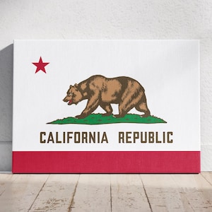 California Republic Flag Wall Art, California Bear Flag Ready to Hang Canvas, California Poster, Home Decor Idea, Gift Wall Art