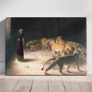 Daniel in the Lions&#39; Den Wall Art, Daniel&#39;s Answer to the King Biblical Wall Art, The Book of Daniel, Christmas Gift Idea, Christian Art